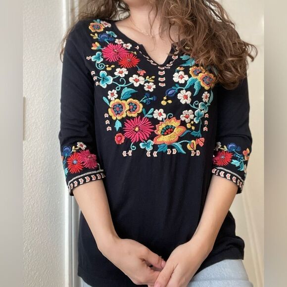 Johnny Was‎ Floral Embroidered Tunic Top Size Small - Picture 1 of 6